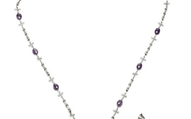 A Silver and Amethyst Station Necklace and a Sterling Silver Brooch