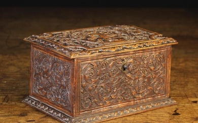 A Small 18th Century Casket of rectangular form intricately carved in the manner of Cesar Bagard, wi