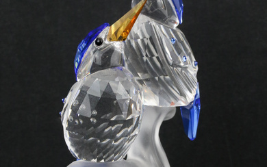 A Swarovski (Austria) 'Malachite Kingfishers' 623323 crystal figure, with two...