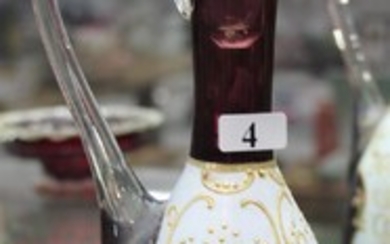 A VENETIAN GLASS MAROON AND ENAMEL DECANTER