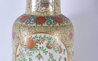 A VERY LARGE 19TH CENTURY CHINESE FAMILLE ROSE STRAITS PORCELAIN ROULEAU VASE Qing, painted with ext