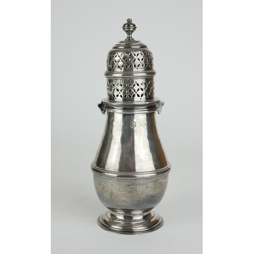 A VICTORIAN BRITTANIA SILVER SUGAR BALUSTER CASTOR With det...