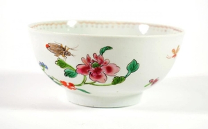 A Vauxhall Porcelain Sugar Bowl, circa 1760, painted in famille...