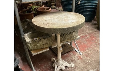 A Victorian cast iron table base with partially fluted colum...