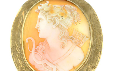 A Victorian gold shell cameo brooch, depicting Nyx.
