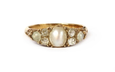 A Victorian gold split pearl and diamond ring