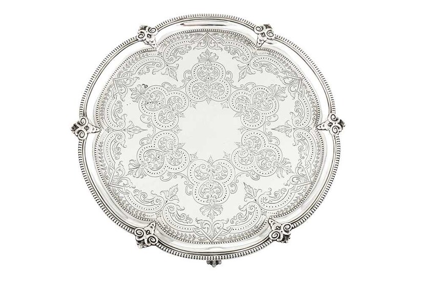 A Victorian sterling silver salver, Sheffield 1882 by Fenton Brothers
