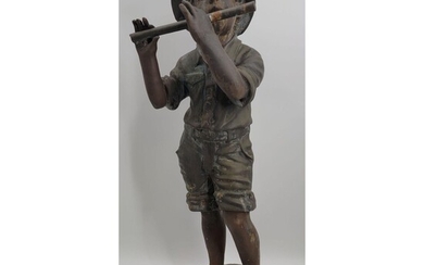 A Vintage Bronze Water Fountain Signed A Boy Playing