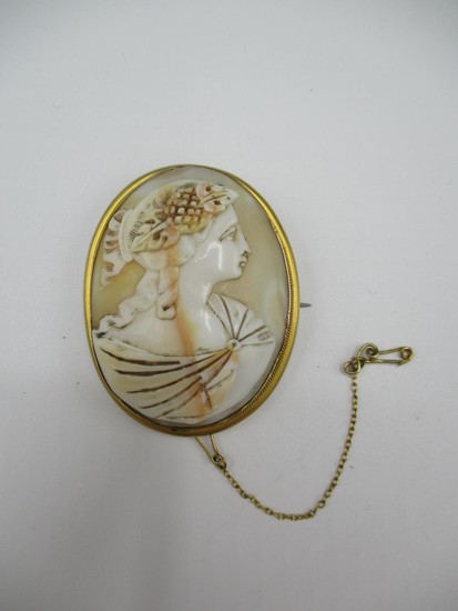 A cameo brooch set in yellow coloured metal frame Location: ...