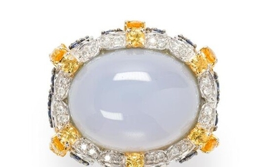 A chalcedony, gemstone and fourteen karat white gold