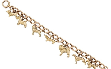 A charm bracelet, the 9ct gold curb link...