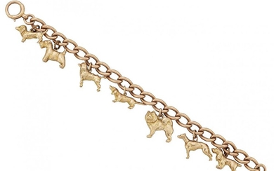 A charm bracelet, the 9ct gold curb...