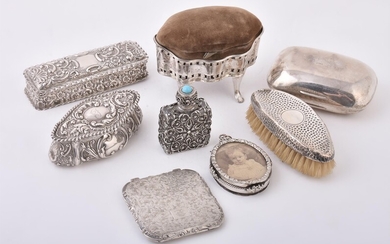 A collection of silver and silver mounted items