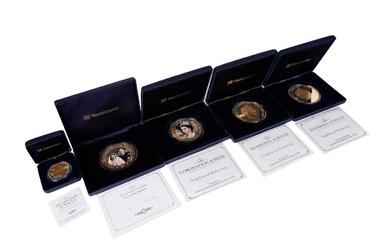A collection of silver, dollar and gold plated coins