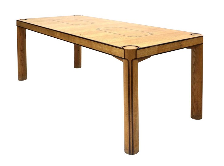 A contemporary ash and Indian rosewood dining table