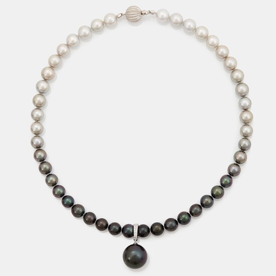 A cultured Tahitian and South Sea pearl necklace with a detachable cultured Tahitian pearl pendant