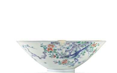 A doucai 'bird and flower' conical bowl, Mark and period of Yongzheng | 清雍正 鬥彩花鳥紋笠式盌 《大清雍正年製》款