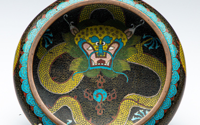 A dragon themed Chinese cloisonne bowl (Dia:20.5cm) Condition - good...