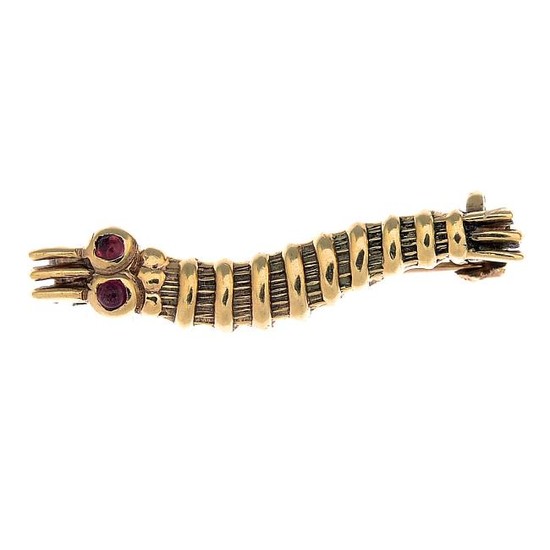 A gold 'caterpillar club' brooch. Designed as a