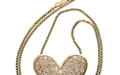 A heart-shaped and diamond-set 18ct gold pendant with 18ct gold chain