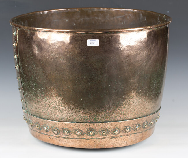 A large 19th century copper copper of studded construction, height 44cm, diameter 58cm.