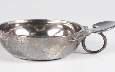 A late 18th century French silver tasse du vin, the circular bowl engraved to the rim with 'Nic