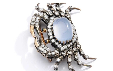 A chalcedony and diamond crab brooch