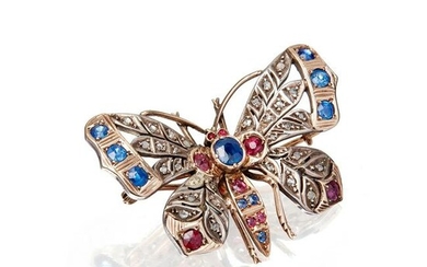 A late 19th century multi-gem set butterfly brooch