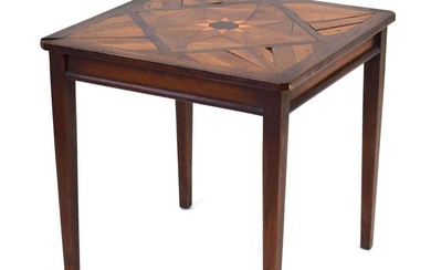 A late 19th/early 20th century marquetry table, the square surface...