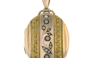 A late Victorian gold coral and split pearl pendant locket.