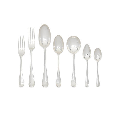 A matched silver Hanoverian pattern flatware service