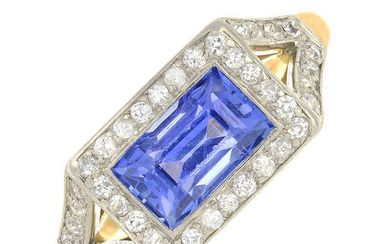 A mid 20th century 14ct gold and platinum, sapphire and circular-cut diamond dress ring.