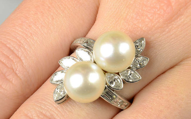 A mid 20th century cultured pearl and diamond floral dress ring, by Vourakis.
