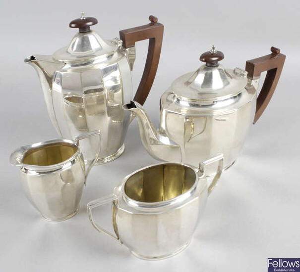 A mid-20th century silver four piece tea set.