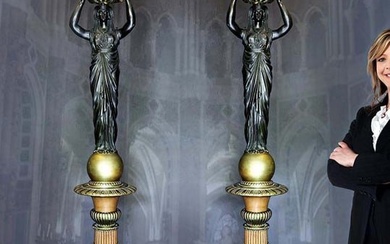 A monumental Pair of Empire Figural Torchiere. Circa 1820