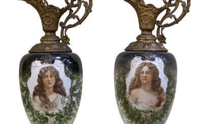 A pair of 19th century opaque glass hand painted gilt...