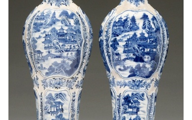 A pair of Chinese blue and white waisted baluster vases, lat...