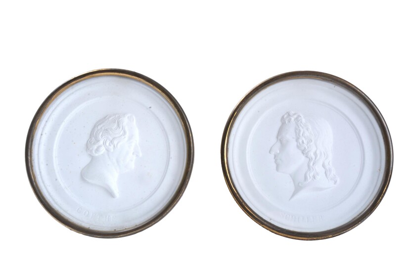 A pair of Continental plaster profile medallions of Johann von Goethe and Friedrich Schiller