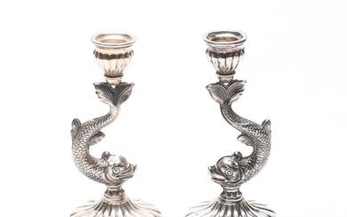 A pair of Portuguese silver candlesticks, 20th century.