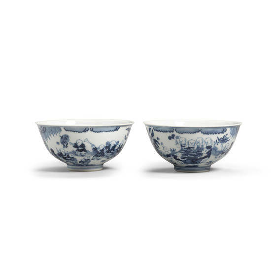 A pair of blue and white 'Boys' bowls
