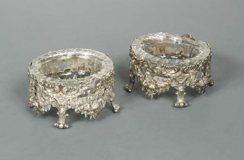 A pair of early Victorian cast silver salts