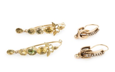 A pair of gold and seed pearl set earrings, of...