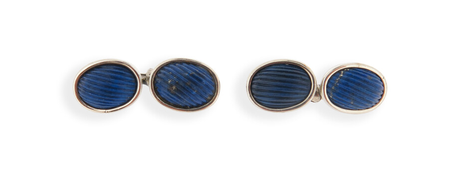 A pair of lapis lazuli-set white gold cufflinks