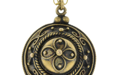 A pendant, converted from an item of mid Victorian gold cannetille jewellery, with chain.