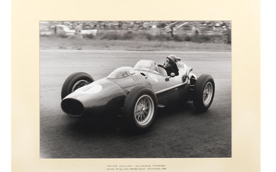 A photograph of Peter Collins in Ferrari at the 1958...