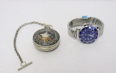 A pocket watch, and a wrist watch