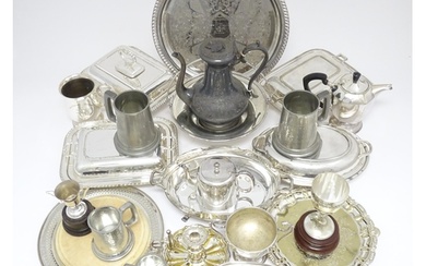 A quantity of silver plated items to include salver, chamber...