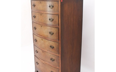 A reproduction Georgian style burr walnut bowfronted tall ch...