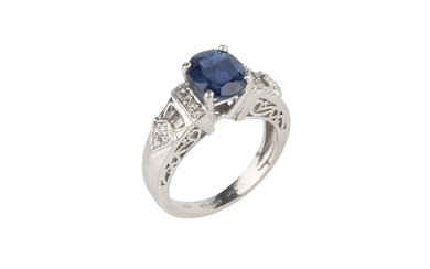 A sapphire and diamond dress ring, the oval mixed-cut sapphire...