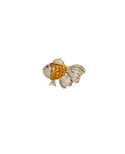 A sapphire, ruby and diamond fish brooch